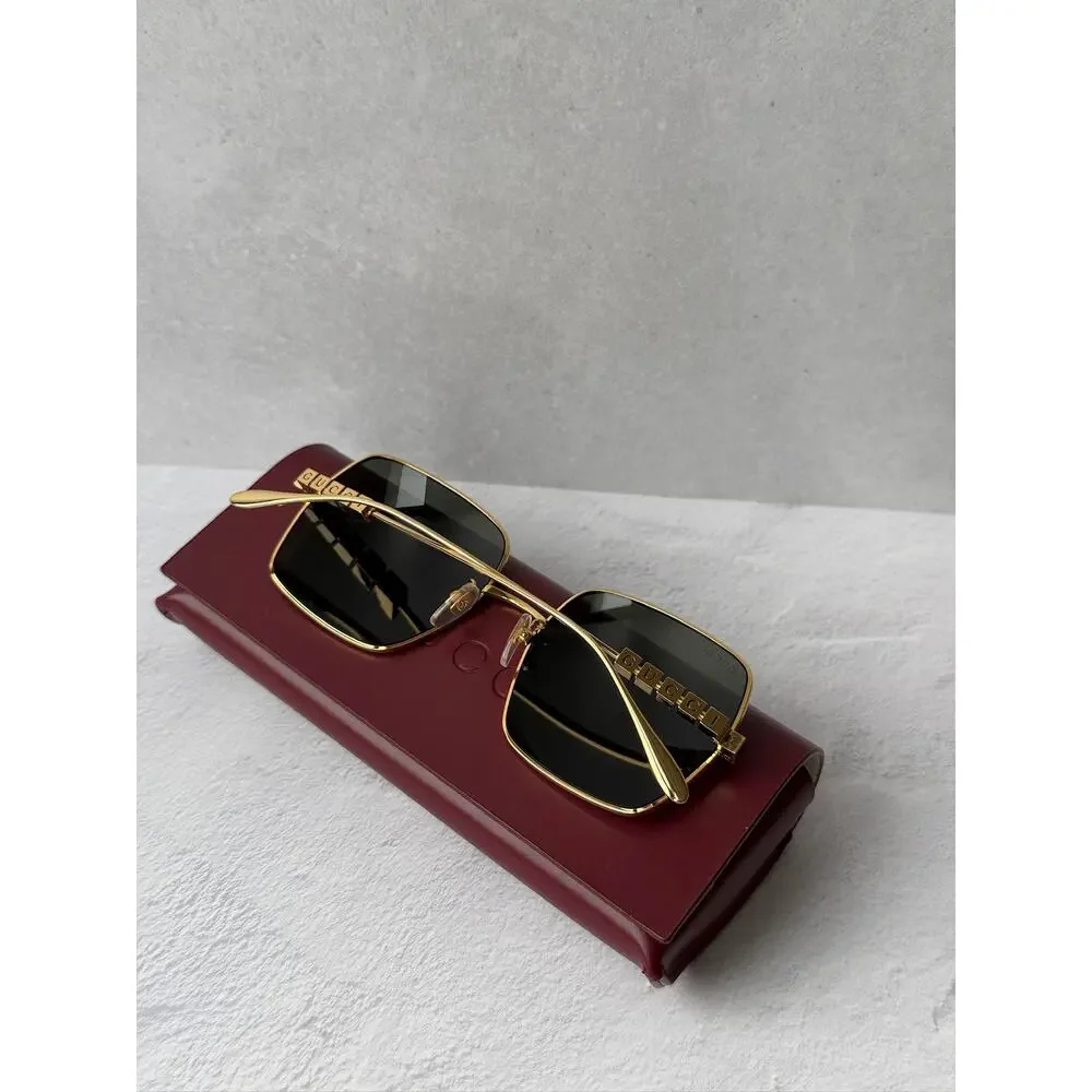 NEW Gucci GG1434S Gold Metal Shield Grey Lens Sunglasses